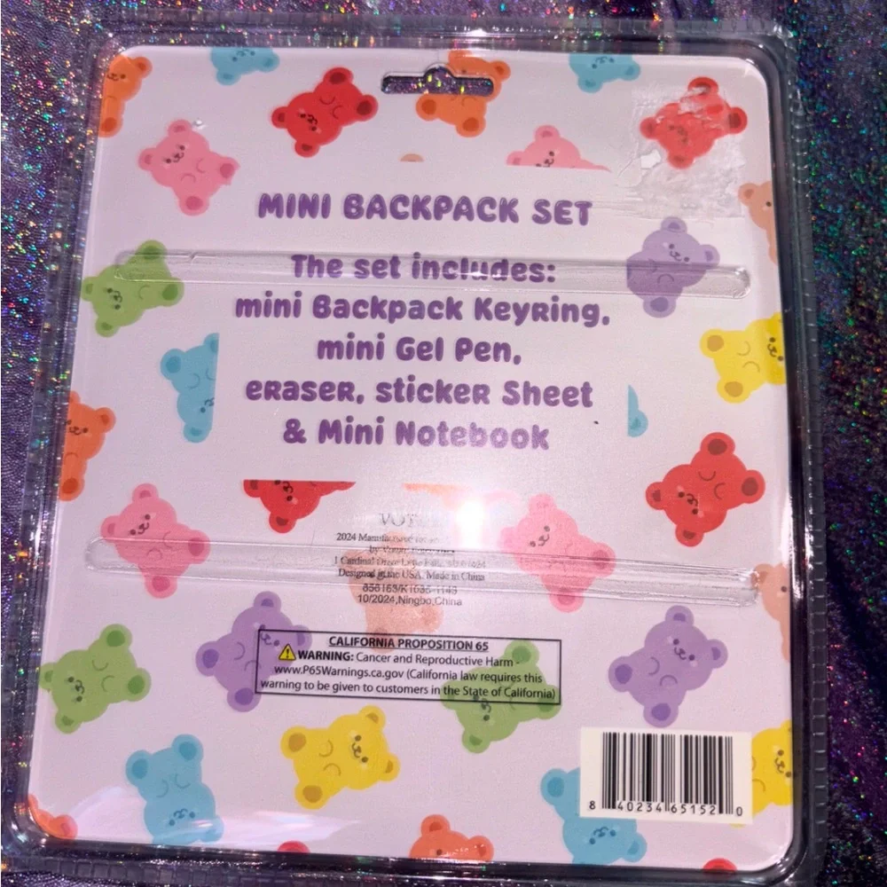 Pink Bear Mini Backpack Keychain Set